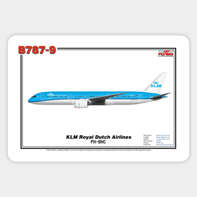 Boeing B787-9 - KLM Royal Dutch Airlines (Art Print) Sticker by TheArtofFlying